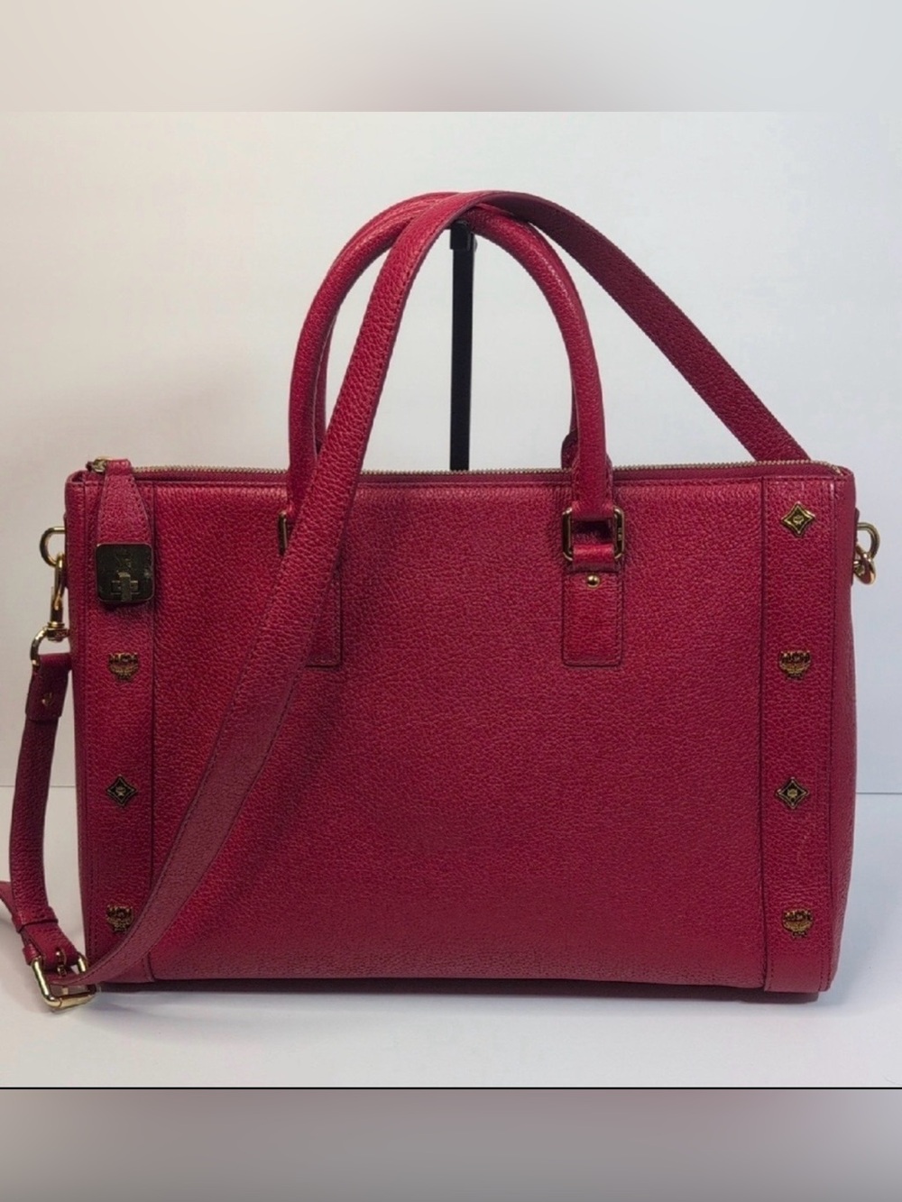 MCM Pebbled Leather Satchel with detachable crossbody strap in EUC